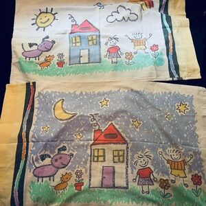 Two 1992 Vintage Crayola Standard Size Pillowcases